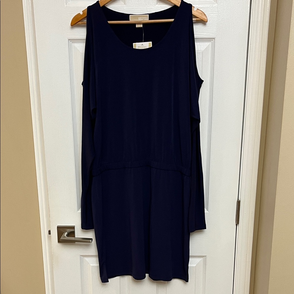 Michael Kors Dark Blue/ Dark purple . Open shoulders.Long Sleeve Dress. Size L.